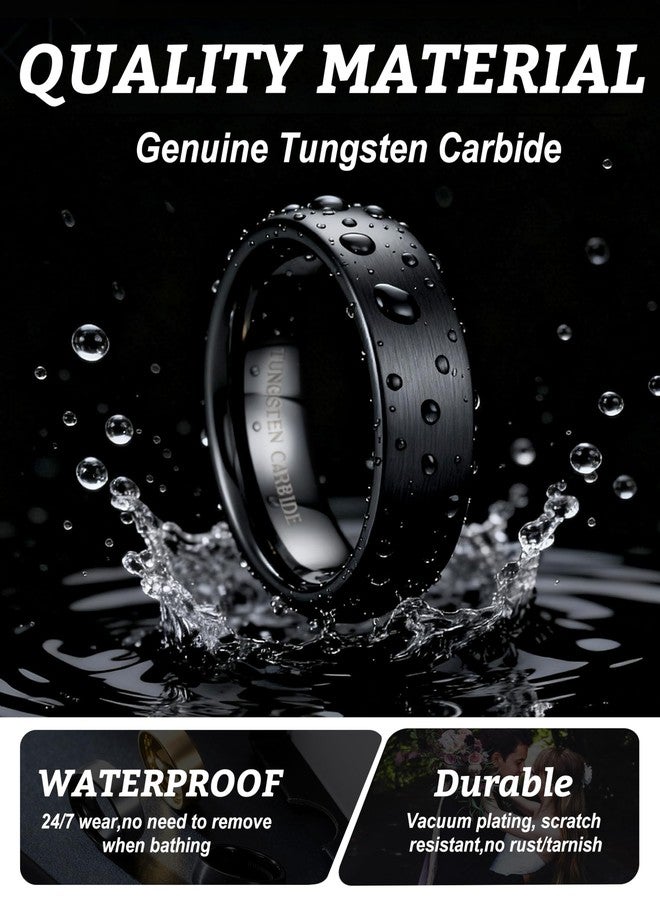 ORAZIO Tungsten Wedding Rings for Men 6/8mm Mens Wedding Band Black/Silver/Gold Plated Mens Rings,Brushed Matte Finish Polished Edge Engagement Promise Band Men Ring Jewelry Comfort Fit 7-14, Tungsten - Image 2