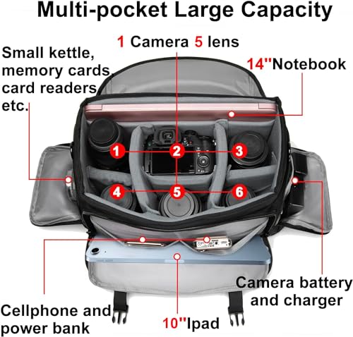 CADeN Camera Bag Case Shoulder Messenger Bag with Tripod Holder Compatible for Nikon, Canon, Sony, DSLR SLR Mirrorless Cameras Waterproof (Black, Large) - Image 2