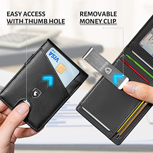 GSOIAX Slim Leather RFID Bifold Wallet for Men Minimalist Front Pocket Wallet with Money Clip,12 Card Slots,ID Window,Cool Groove Design,Includes Gift Box(D-Leather Black) - Image 5