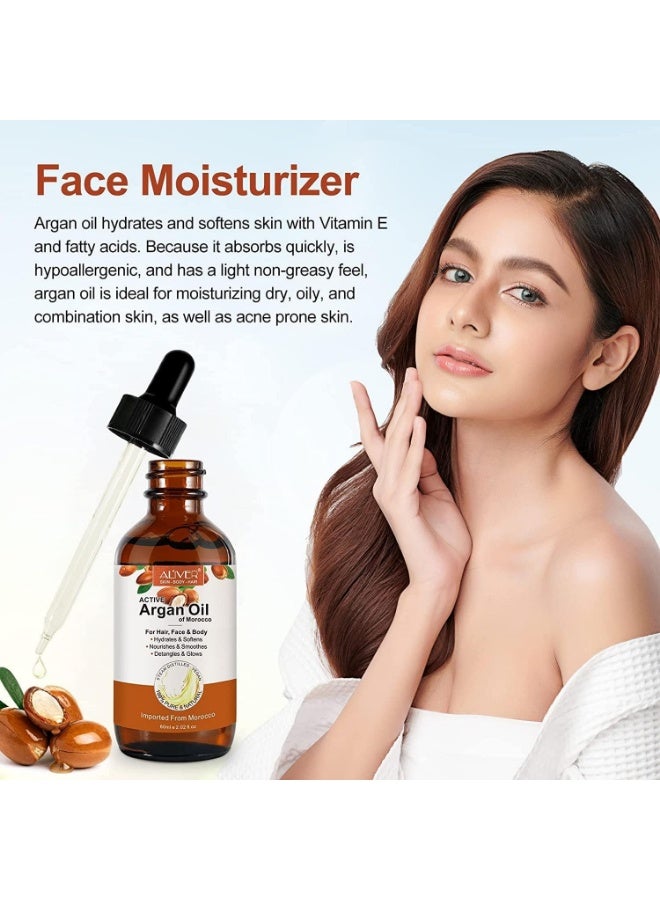 Argan Oil 60ml 100% Pure Moroccan Organic Argan Oil for Hair Growth Face & Body Cold Pressed Active Argans Oils of Morocco Treatment For Damaged Hair & Dry Skin Beard Nails and Skin - Image 3