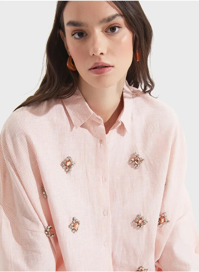 JUNE Emballished  Button Down Shirt