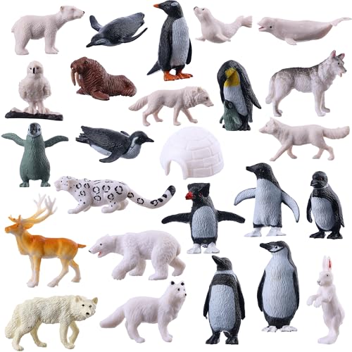 JOKFEICE 25Pcs Small Polar Animals Figurines Realistic Plastic Polar Bear Penguin Winter Arctic Animals for Early Educational Birthday Cupcake Topper for Kids - Image 1