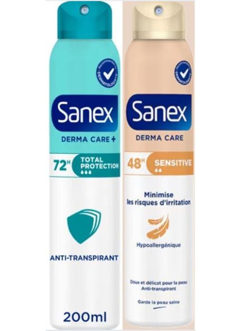 Sanex Derma Care Deodorant Set – Total Protection + Sensitive – 200ml Each (2 Pack)