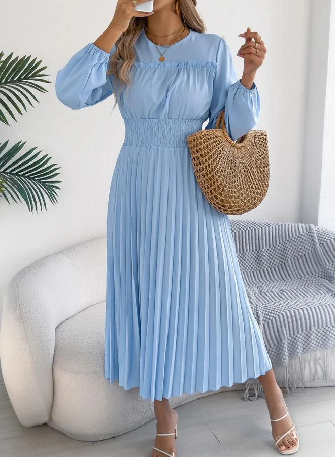 Take Two Light Blue Pleated A-Line Midi Dress