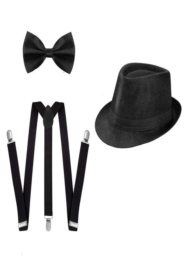 CLOTHERA Suspender and Bow Tie Set with Matched Hat for Kids 1yrs to 3yrs- Black - Image 1