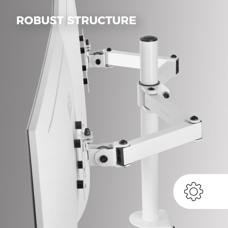 MARS GAMING MARM2 White, Dual Arm Monitor Mount for Screens up to 27", Articulating and Height Adjustable, Sturdy Frame, VESA75 and VESA100 Compatible - Image 4