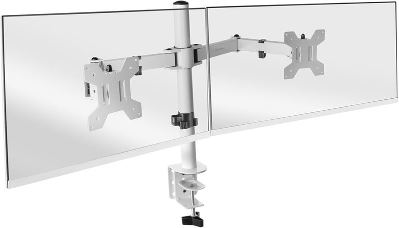 MARS GAMING MARM2 White, Dual Arm Monitor Mount for Screens up to 27", Articulating and Height Adjustable, Sturdy Frame, VESA75 and VESA100 Compatible - Image 1