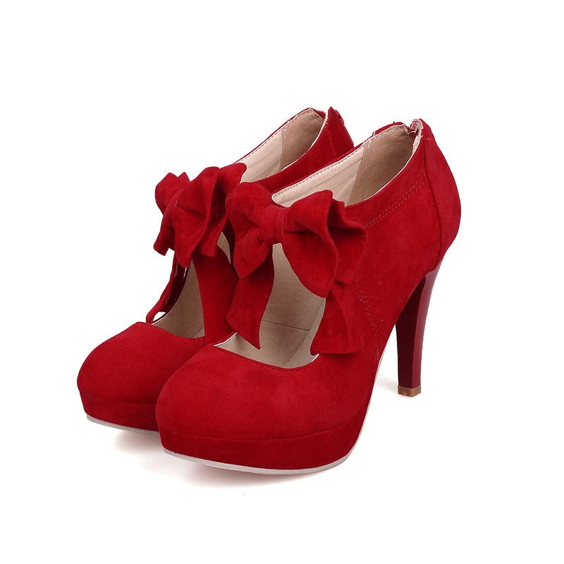 2021 Spring New Women'S Shoes 40-43 Plus Size High Heels Bow Waterproof Table Zipper High Heel Women'S Shoes - Image 5