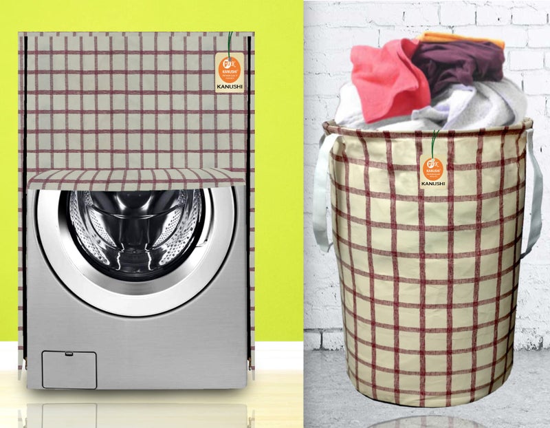 KANUSHI Industries®100% Waterproof & Dustproof Front Load Automatic Washing Machine Cover (Suitable for 6 Kg, 6.5 kg, 7 kg, 7.5 kg)+1 pc Designer Laundry Bag (VAR-Washing-Front+LB-NW-NEW-05) - Image 1