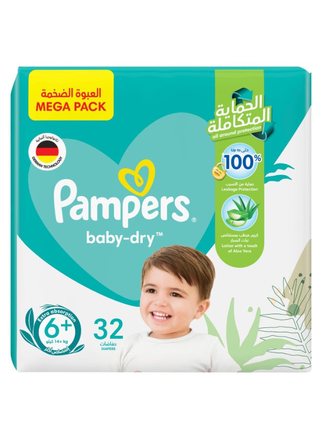 Pampers Aloe Vera Taped Diapers Size 6+ Mega Pack 32 Count - Image 2