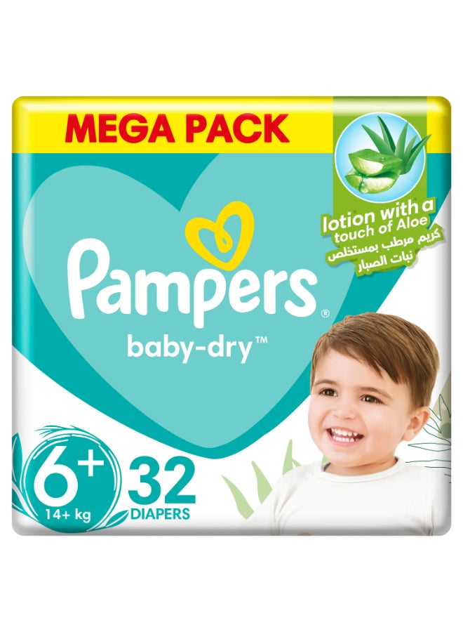 Pampers Aloe Vera Taped Diapers Size 6+ Mega Pack 32 Count - Image 1