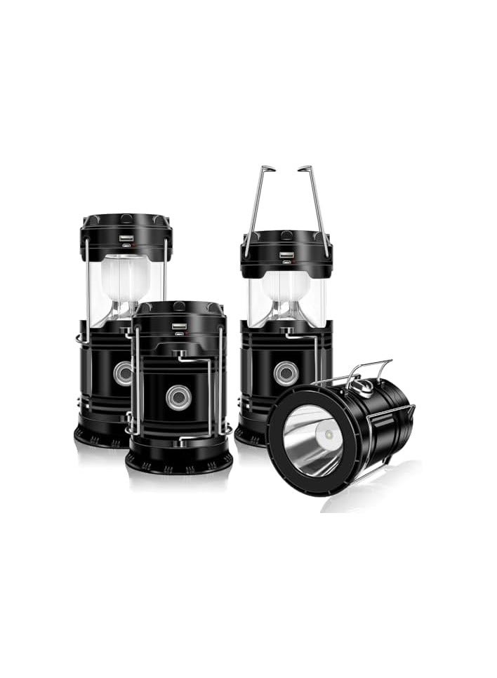 erorex 4 Pack Solar Camping Lantern, Collapsible LED Solar USB Rechargeable Lantern Flashlight, Portable Emergency Hanging Lights for Camping Power Outages Indoor Outdoor (4)  - Image 1