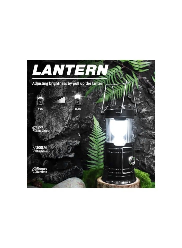 erorex 4 Pack Solar Camping Lantern, Collapsible LED Solar USB Rechargeable Lantern Flashlight, Portable Emergency Hanging Lights for Camping Power Outages Indoor Outdoor (4)  - Image 3
