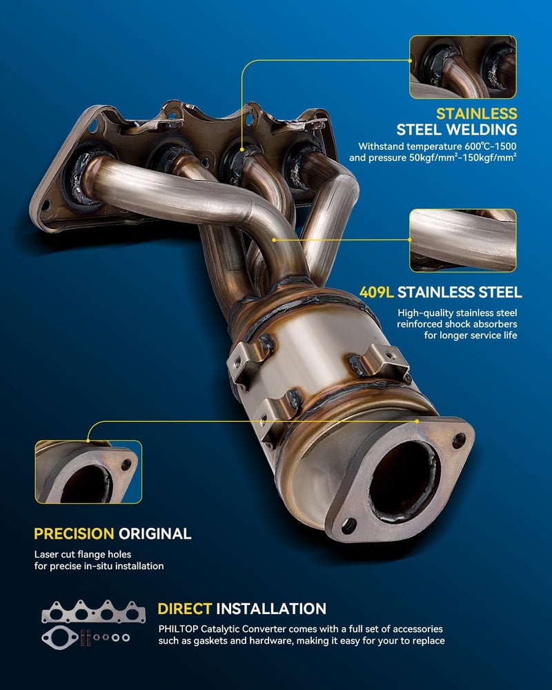 PHILTOP Front Catalytic Converter Kit Compatible with Hyundai, Kia Accent 2012-2017, Soul 2012-2014 1.6L, Rio 2012-2016, Veloster 2013-2017 1.6L, Veloster 2012 Catalytic Converter 16680(EPA Compliant) - Image 3