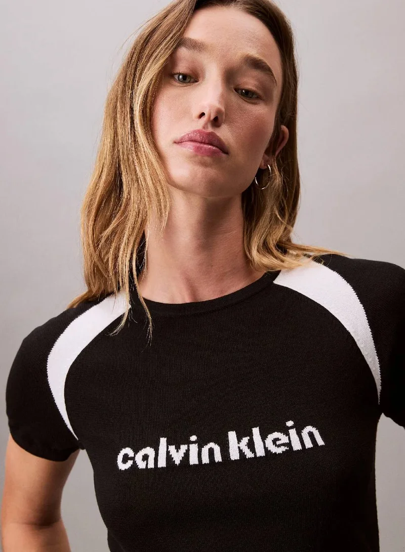 Calvin Klein Black Contrast Logo Graphic Slim T-Shirt for Women | Best Price UAE
