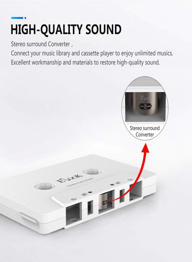Elook Car Cassette Aux Adapter, 3.5mm Universal Audio Cable Tape Adapter for Car, Phone, MP3 ect. White - Image 2