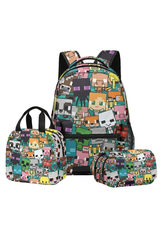 The new Minecraft backpack, pencil case, satchel, three-piece suit, men's and women's leisure sports travel backpack, student school backpack