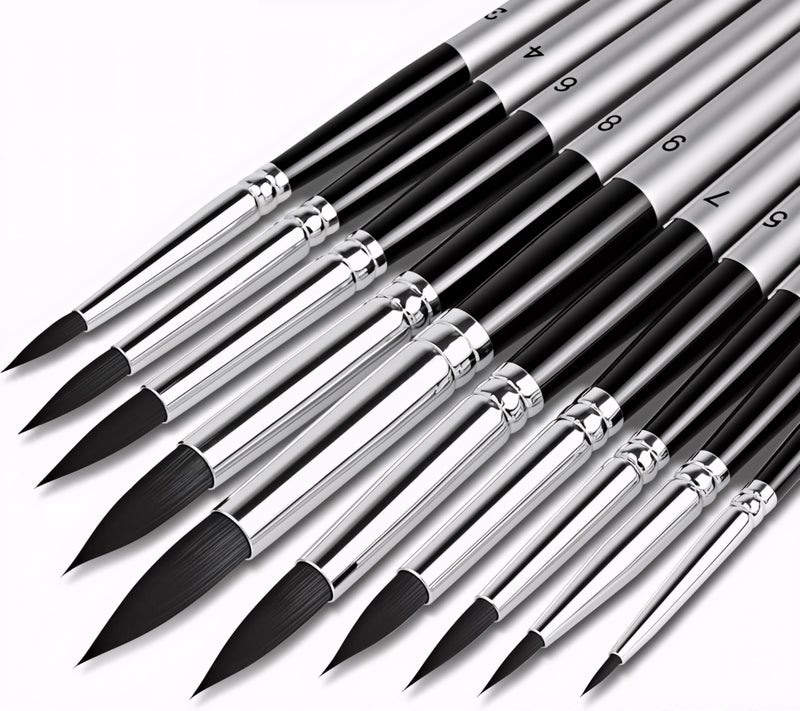 DUGATO Artist Paint Brush Set (10 Sizes) - Fine Tip Round Synthetic Brushes for Watercolor, Acrylic, Gouache, Oil Painting & Crafts - Professional Quality Art Supplies - Image 1