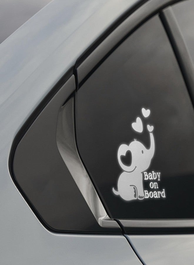UHANBUT Baby on Board Elephant Car Sticker Decal, Cute Reflective Vinyl Auto Safety Warning Signs Decals Decoration, Waterproof Cars Stickers Accessories for Bumper Laptop Wall (Silver) - Image 1