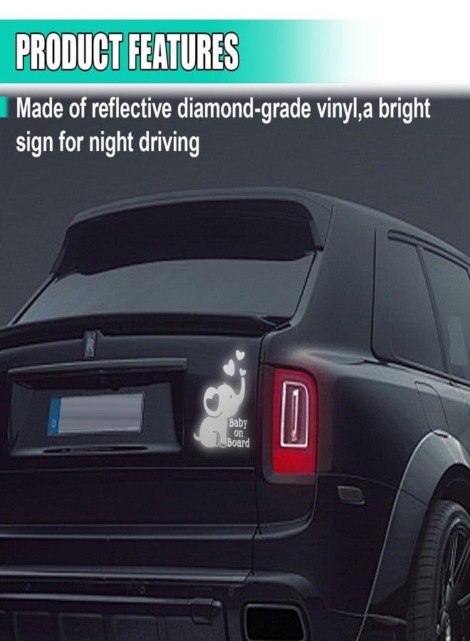 UHANBUT Baby on Board Elephant Car Sticker Decal, Cute Reflective Vinyl Auto Safety Warning Signs Decals Decoration, Waterproof Cars Stickers Accessories for Bumper Laptop Wall (Silver) - Image 3