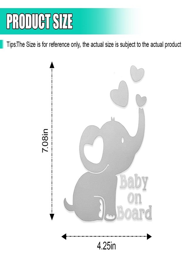 UHANBUT Baby on Board Elephant Car Sticker Decal, Cute Reflective Vinyl Auto Safety Warning Signs Decals Decoration, Waterproof Cars Stickers Accessories for Bumper Laptop Wall (Silver) - Image 2