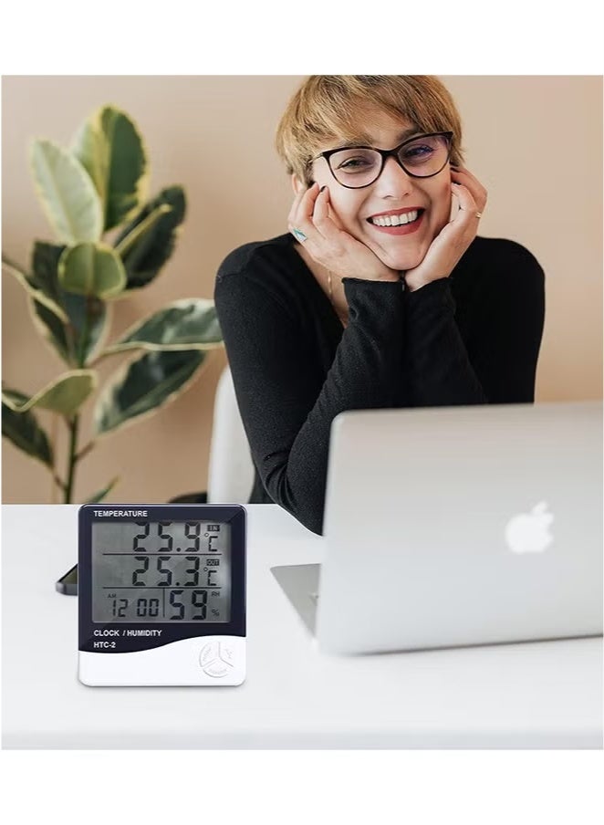مقياس حرارة رقمي للرطوبة، جهاز مراقبة درجة الحرارة/الرطوبة مع ساعة منبه LCD، مقياس حرارة/رطوبة الغرفة الداخلية للمنزل والدفيئة - Image 5