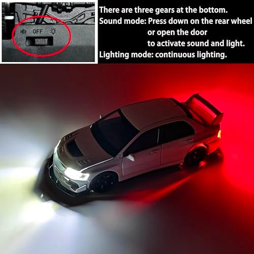 ERBADIHAGO Toy Cars Compatible for Lancer Evolution IX 132 Metal Model Car Pull Back Car Toys with Light and Sound Toys Car Collectible Model for Children Age 3 Year Old White - Image 5