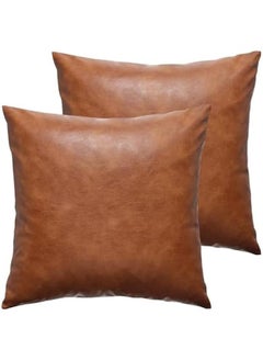 HOOKOR Faux Leather Throw Pillow Covers Set of 2 Brown Outdoor Modern Farmhouse Solid Decorative Pillow Covers for Room Couch Living Bedroom Bed Sofa (45X45cm)  - Image 1