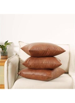 HOOKOR Faux Leather Throw Pillow Covers Set of 2 Brown Outdoor Modern Farmhouse Solid Decorative Pillow Covers for Room Couch Living Bedroom Bed Sofa (45X45cm)  - Image 2