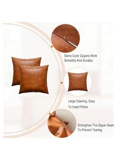 HOOKOR Faux Leather Throw Pillow Covers Set of 2 Brown Outdoor Modern Farmhouse Solid Decorative Pillow Covers for Room Couch Living Bedroom Bed Sofa (45X45cm)  - Image 3