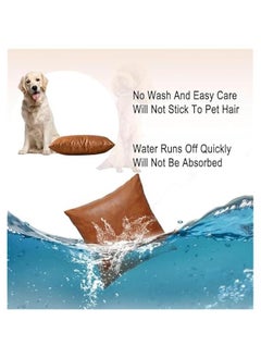 HOOKOR Faux Leather Throw Pillow Covers Set of 2 Brown Outdoor Modern Farmhouse Solid Decorative Pillow Covers for Room Couch Living Bedroom Bed Sofa (45X45cm)  - Image 5