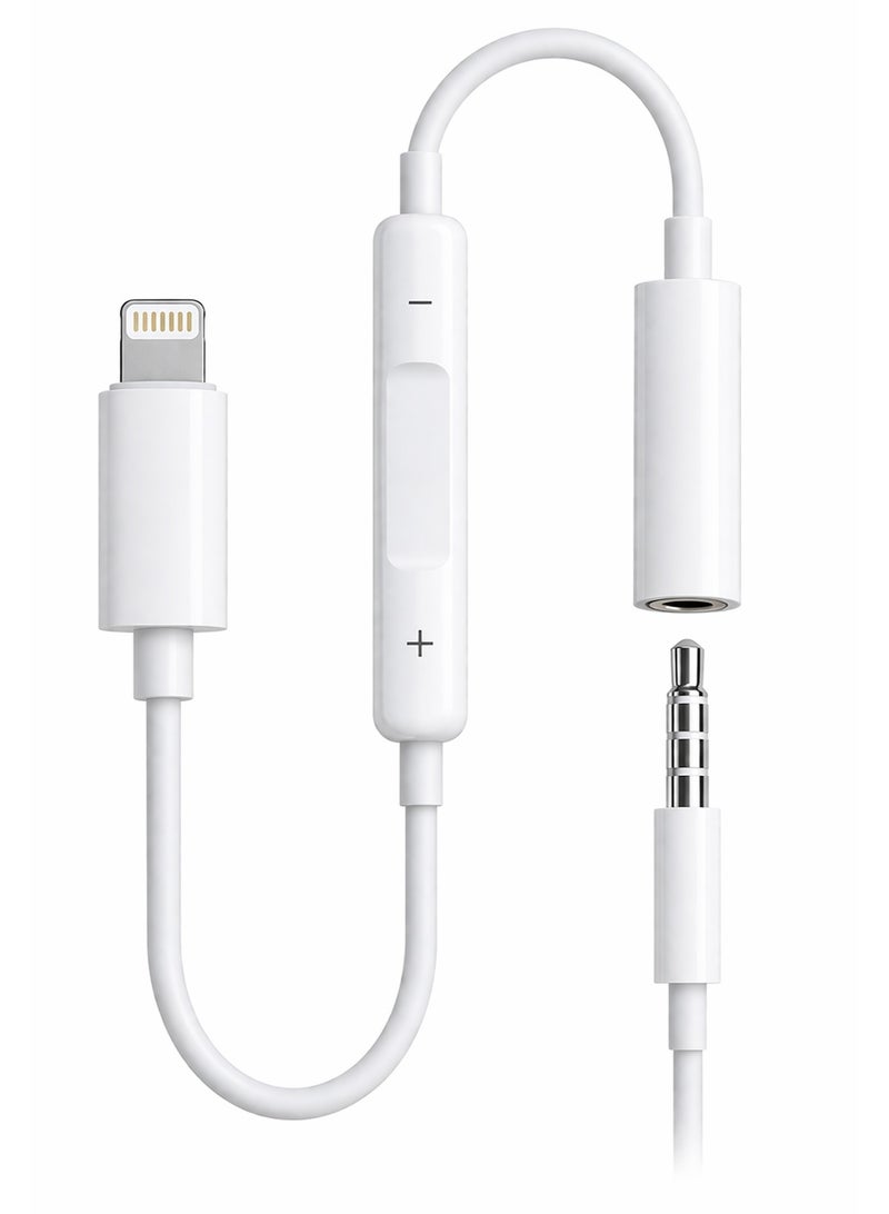 WUW Lightning to 3.5mm AUX Audio Cable 10cm with Volume Control – Compatible with iPhone – High Quality Sound - Image 1