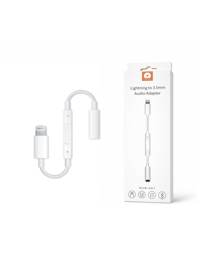 WUW Lightning to 3.5mm AUX Audio Cable 10cm with Volume Control – Compatible with iPhone – High Quality Sound - Image 3