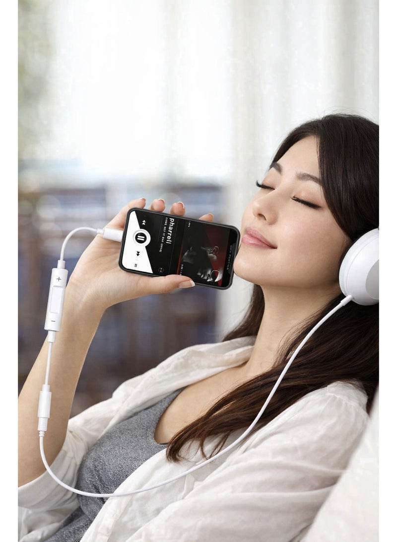 WUW Lightning to 3.5mm AUX Audio Cable 10cm with Volume Control – Compatible with iPhone – High Quality Sound - Image 2