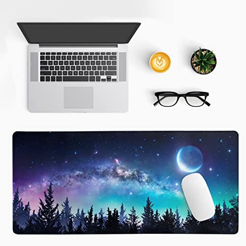 Brecoy Extended Gaming Mouse Pad, XL Large Keyboard Mouse Mat Desk Pad, Stitched Edges Mousepad, 3mm Thick Long Non-Slip Rubber Base Mice Pad, 31.5 X 11.8 Inch, Forest Moon Galaxy - Image 3