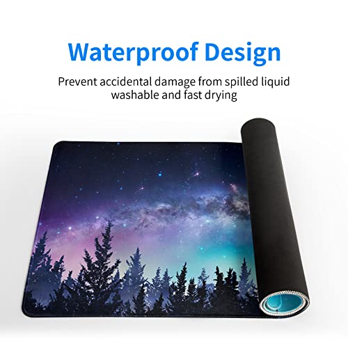 Brecoy Extended Gaming Mouse Pad, XL Large Keyboard Mouse Mat Desk Pad, Stitched Edges Mousepad, 3mm Thick Long Non-Slip Rubber Base Mice Pad, 31.5 X 11.8 Inch, Forest Moon Galaxy - Image 4