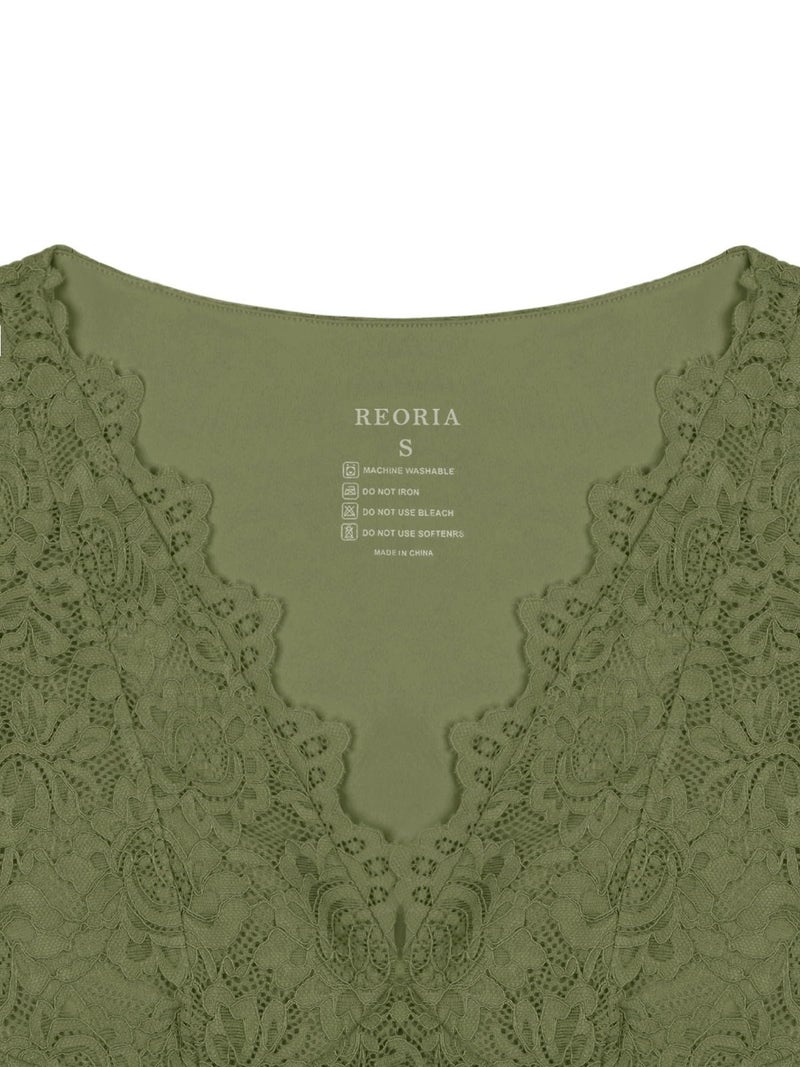 REORIA Womens Summer Tops Sexy V-Neck Sleeveless Double Lined Fashion Going Out Y2K Tank Tops Trendy Lace Slimming Crop Tops for Teen Girls Dark Green Small - Image 5