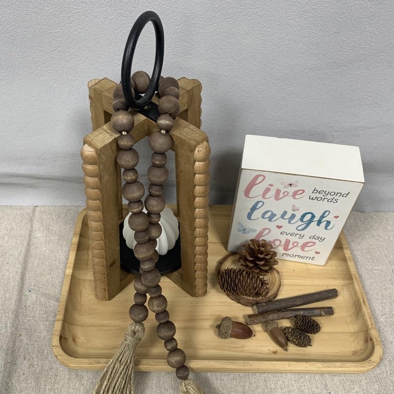 Fenisam Handcrafted Farmhouse Wooden Decorative Beads Garland, Table Tray Boho Wood Beads with Tassel, Small Rustic Antique Decor for Home and Events (Dark Walnut) - Image 4