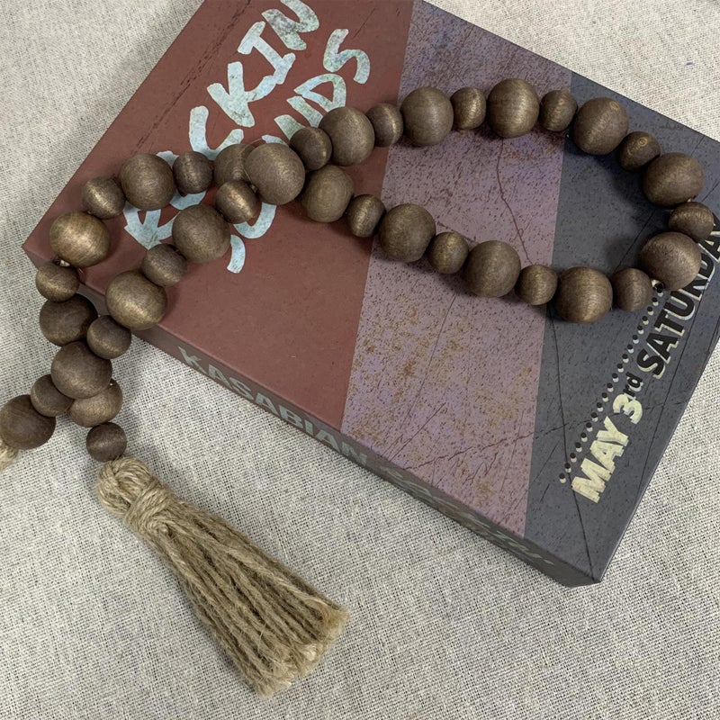 Fenisam Handcrafted Farmhouse Wooden Decorative Beads Garland, Table Tray Boho Wood Beads with Tassel, Small Rustic Antique Decor for Home and Events (Dark Walnut) - Image 1