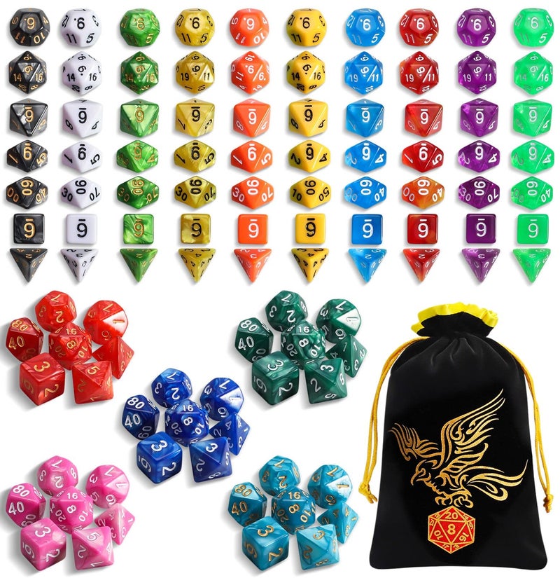 QMay DND Dice Set 15 X 7 Polyhedral Dice (105pcs) with 1 Large Flannel Bag, D&D Dice (D4 D6 D8 D10 D% D12 D20) for Dungeons and Dragons RPG MTG Table Games - Image 1