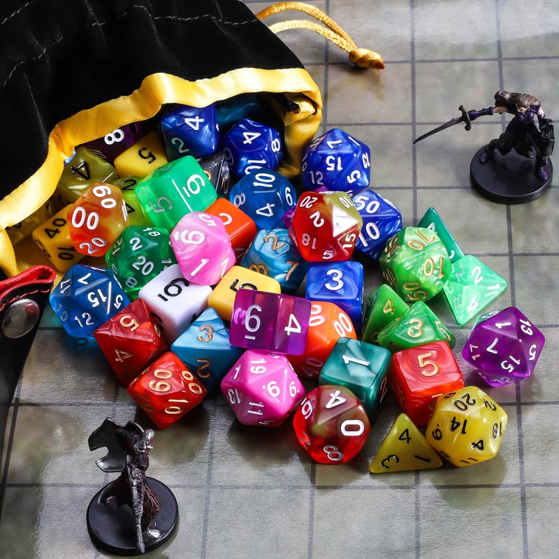 QMay DND Dice Set 15 X 7 Polyhedral Dice (105pcs) with 1 Large Flannel Bag, D&D Dice (D4 D6 D8 D10 D% D12 D20) for Dungeons and Dragons RPG MTG Table Games - Image 5