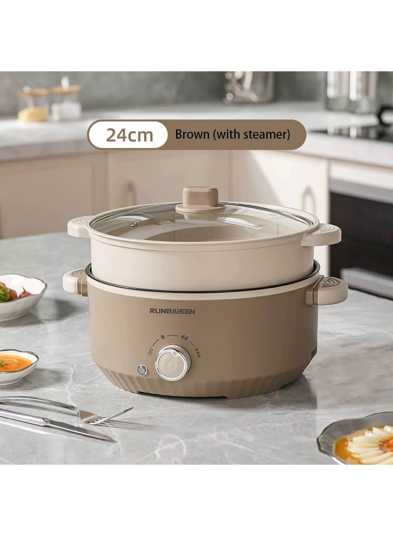 XiuWoo Electric Hot Pot with Steamer | Non-Stick Multi-Functional Cooker | 2L Electric Skillet, Saucepan, Frying Pan for Ramen, Eggs, Noodles, Steak, Fried Rice, Sautéing, Steaming & Soups | Portable for Home & Dorm Use - Image 3