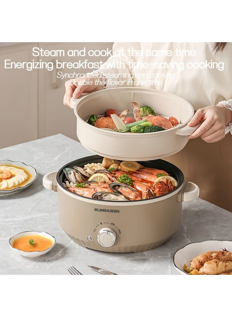 XiuWoo Electric Hot Pot with Steamer | Non-Stick Multi-Functional Cooker | 2L Electric Skillet, Saucepan, Frying Pan for Ramen, Eggs, Noodles, Steak, Fried Rice, Sautéing, Steaming & Soups | Portable for Home & Dorm Use - Image 2