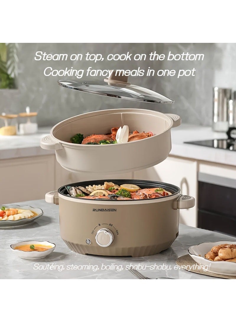 XiuWoo Electric Hot Pot with Steamer | Non-Stick Multi-Functional Cooker | 2L Electric Skillet, Saucepan, Frying Pan for Ramen, Eggs, Noodles, Steak, Fried Rice, Sautéing, Steaming & Soups | Portable for Home & Dorm Use - Image 1