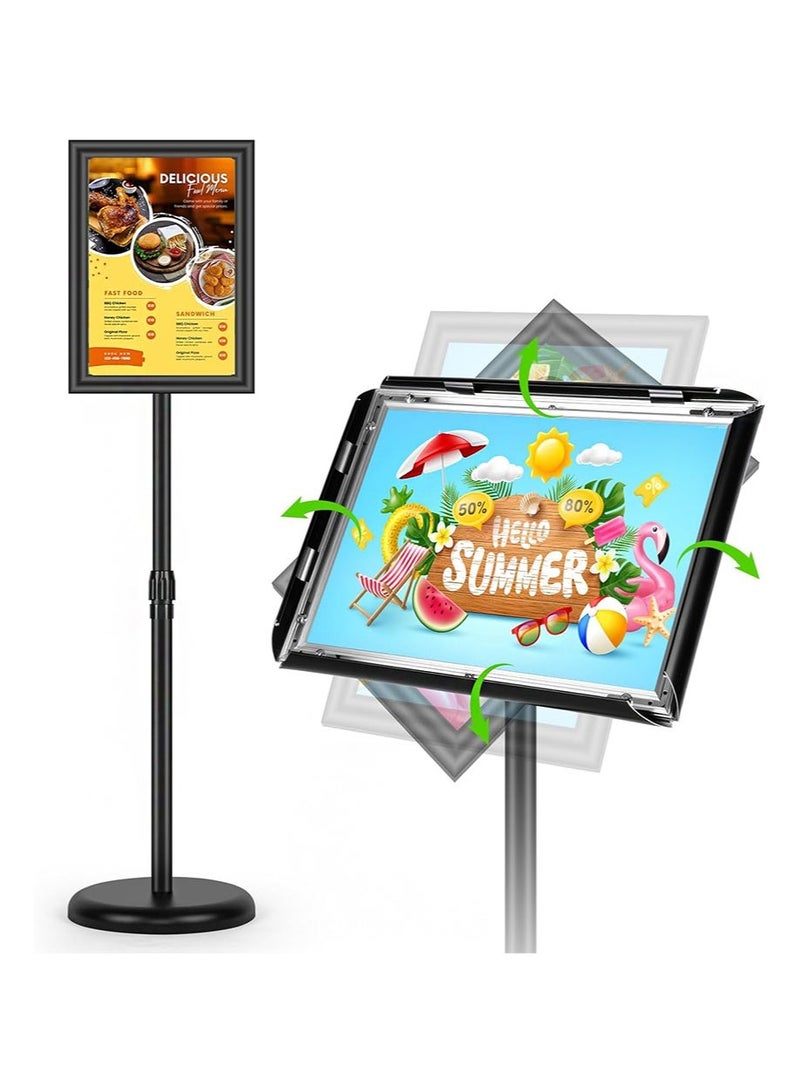 Aikanbo Sign Holder Poster Stand A4 Size Adjustable Heavy Duty Weighted Base Floor Standing Aluminum Snap Open Frame Horizontal/Vertical Display for Indoor/Outdoor Advertising（1Pack，Black） - Image 1