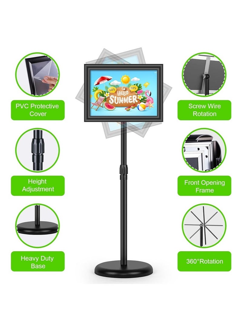 Aikanbo Sign Holder Poster Stand A4 Size Adjustable Heavy Duty Weighted Base Floor Standing Aluminum Snap Open Frame Horizontal/Vertical Display for Indoor/Outdoor Advertising（1Pack，Black） - Image 5
