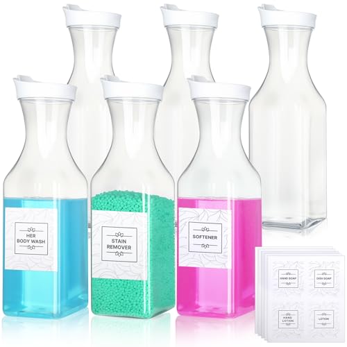 VZZNN 6 Pack Laundry Detergent Dispenser 53 oz Laundry Soap Dispenser with 20 Label Laundry Room Organization for Liquid Powder Bleach Scent Booster Beads - Image 1