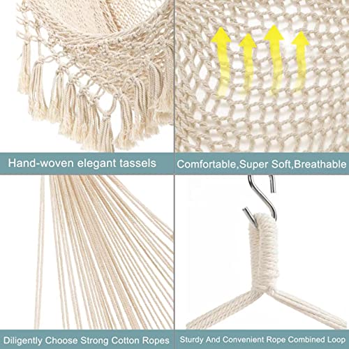 YAERSI Hammock Chair，Max 330lbs, Large Hanging Chair, Soft Cotton Rope Swing Chair with High Load-Bearing Metal Rod,Indoor Outdoor Garden Yard Living Room Use Beige - Image 5