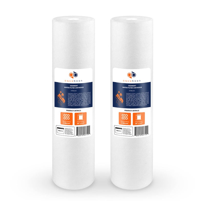 Aquaboon 5 Micron 20 x 4.5 Whole House Sediment Filter Cartridge 20 inch Water Filter Replacement Compatible with DGD-5005-20, FP25B, AP810-2, 2-Pack - Image 1