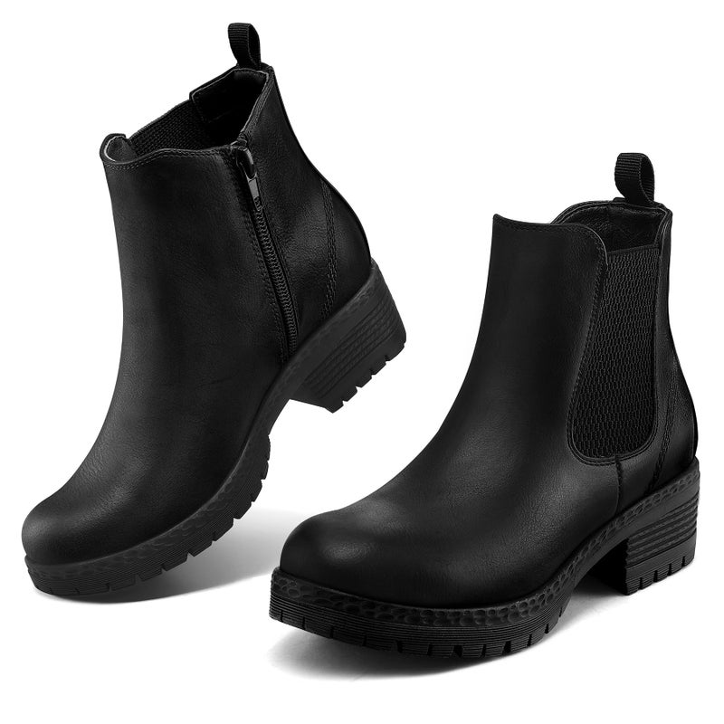 mysoft Women's Chelsea Ankle Boots Side Zipper Chunky Block Low Heel Booties Lug Sole Short Boots - Image 3